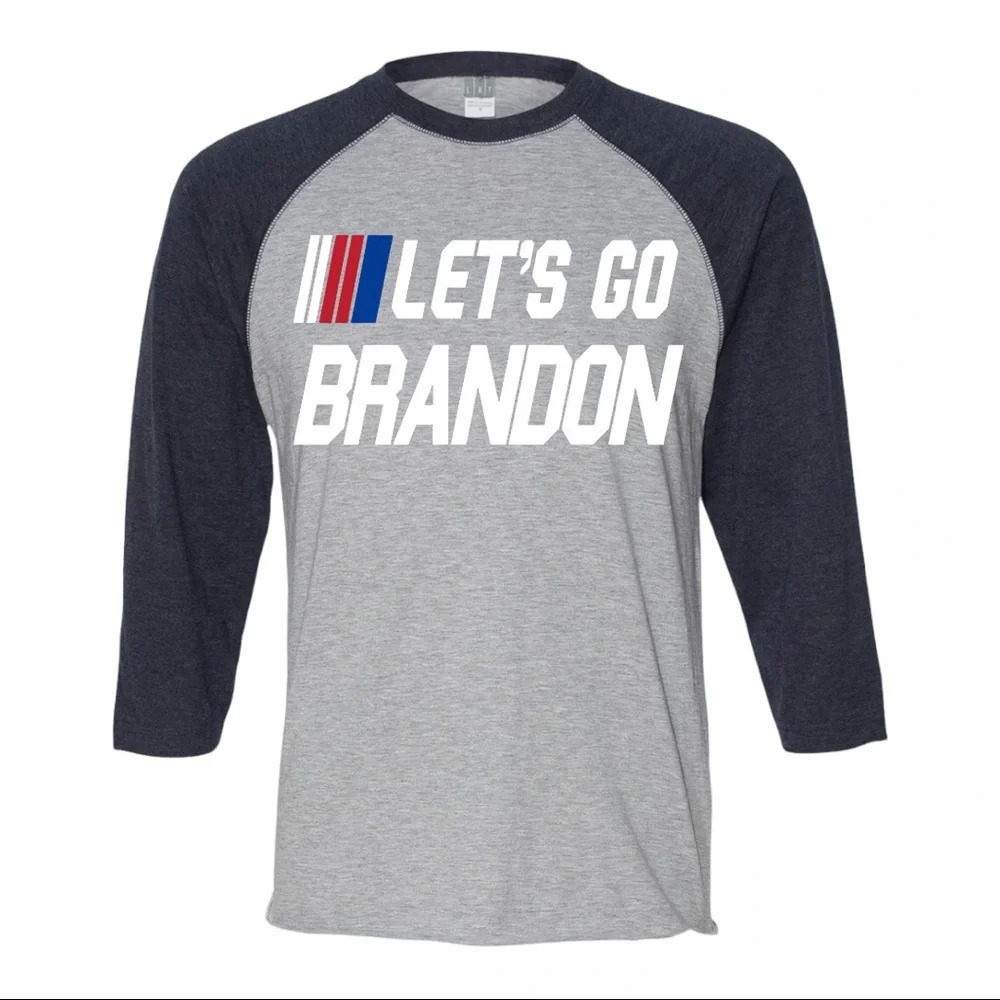 NEW Mens Lat Apparel Let’s Go Brandon 3/4 Sleeve Baseball Style Shirt S-2XL